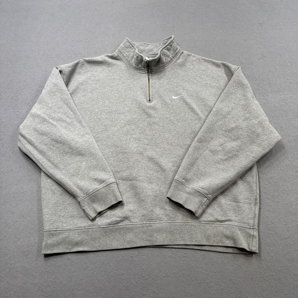 Nike Sweater Men's 2XL Gray Quarter Zip Fleece Lined White Tab Training Athletic